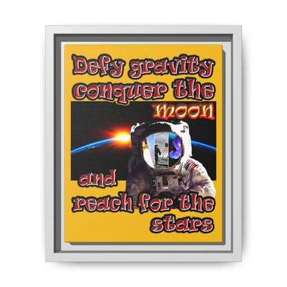 defy conquer reach - framed canvas art (yellow)