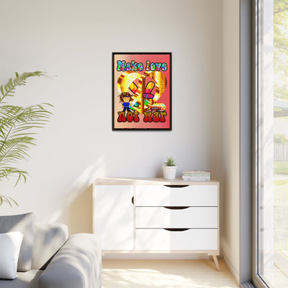 love peace - framed canvas art (yellow-orange wave)