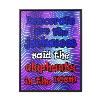 donkeys and elephants - framed canvas art (purple wave)