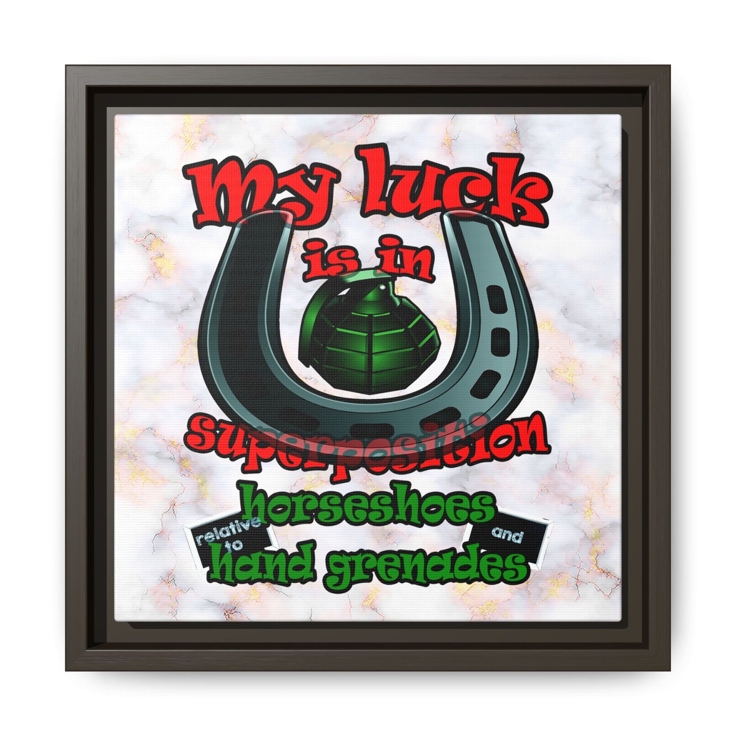 my luck - framed canvas art (white marble)