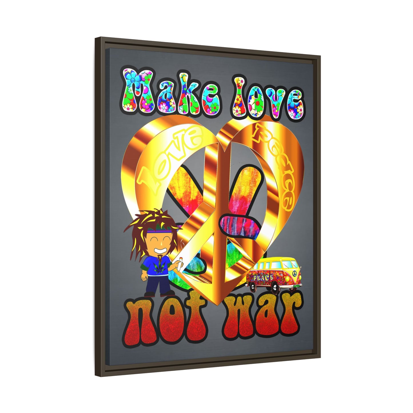 love peace - framed canvas art (grey-light grey)