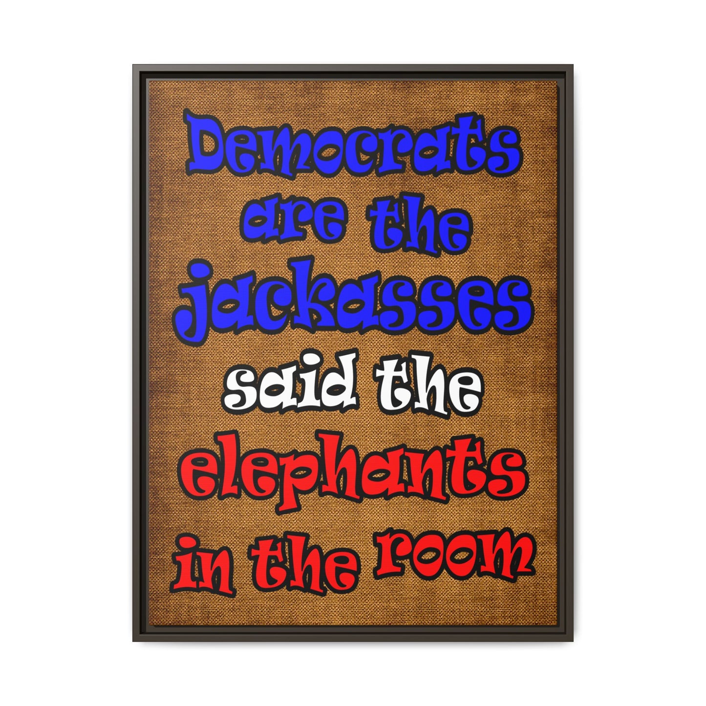 donkeys and elephants - framed canvas art (brown papyrus)
