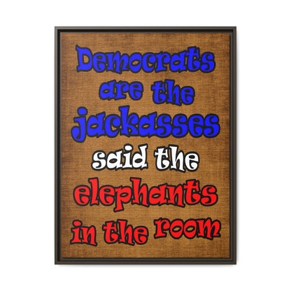 donkeys and elephants - framed canvas art (brown papyrus)