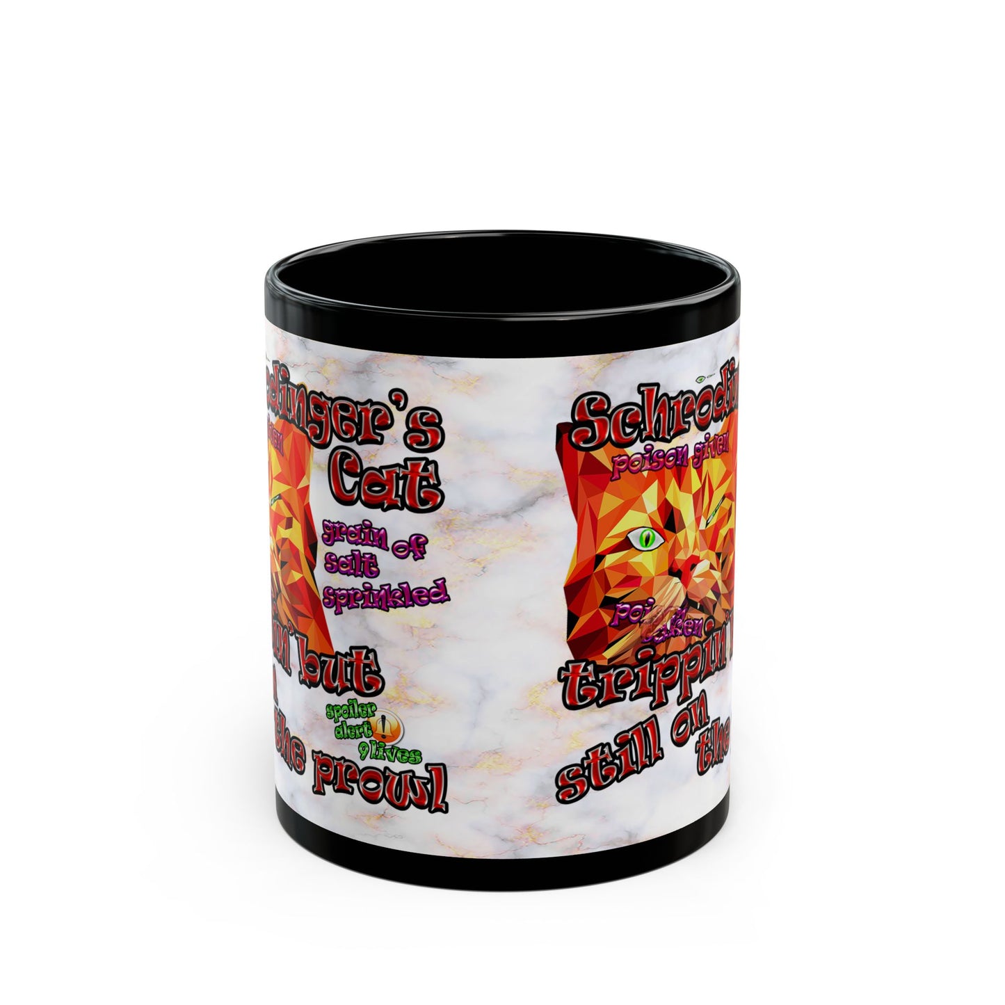 schrodinger's cat - Black Mug (white marble)