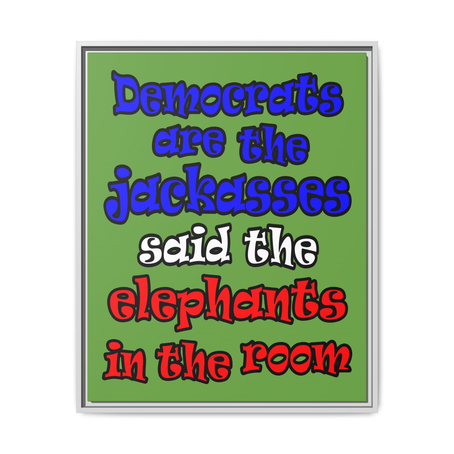 donkeys and elephants - framed canvas art (green)