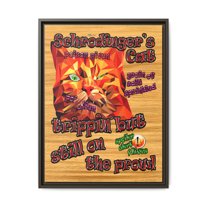 schrodinger's cat - framed canvas art (butterscotch wood finish)