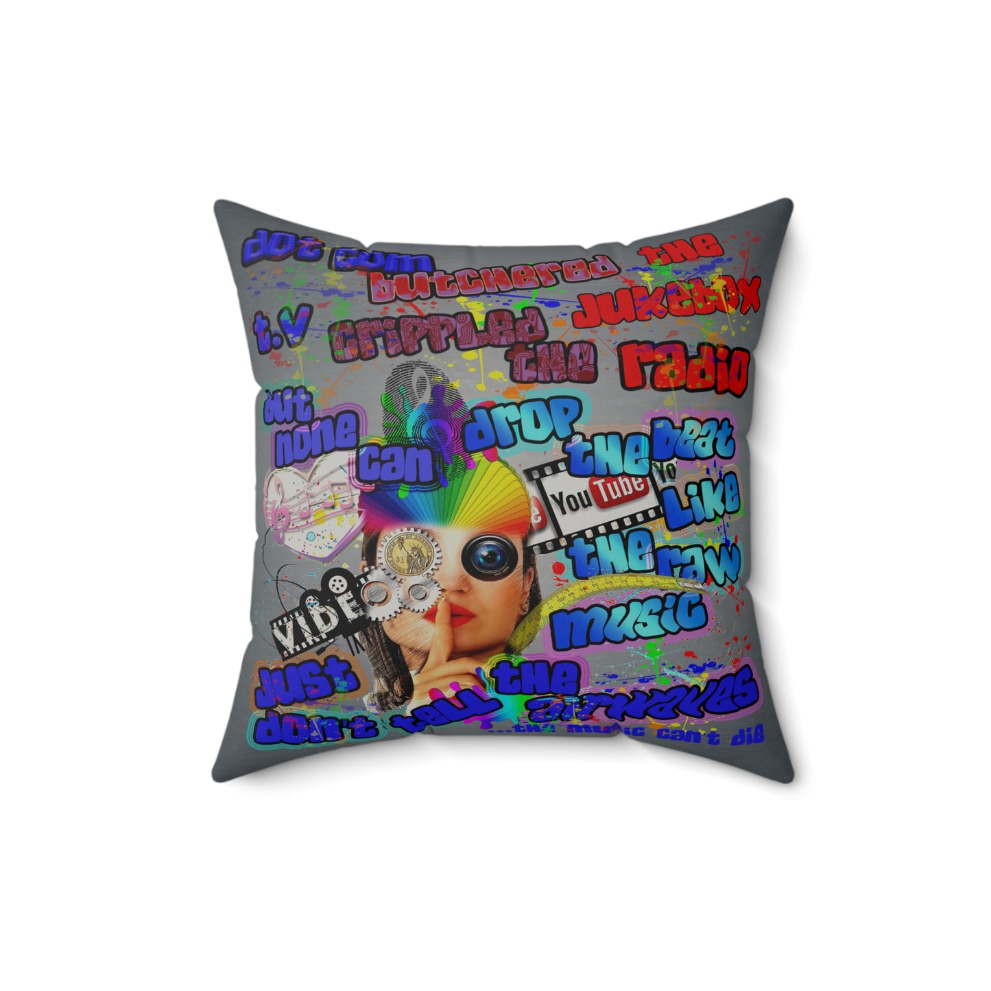 drop the beat - Faux Suede Square Pillow - (grey-light grey)