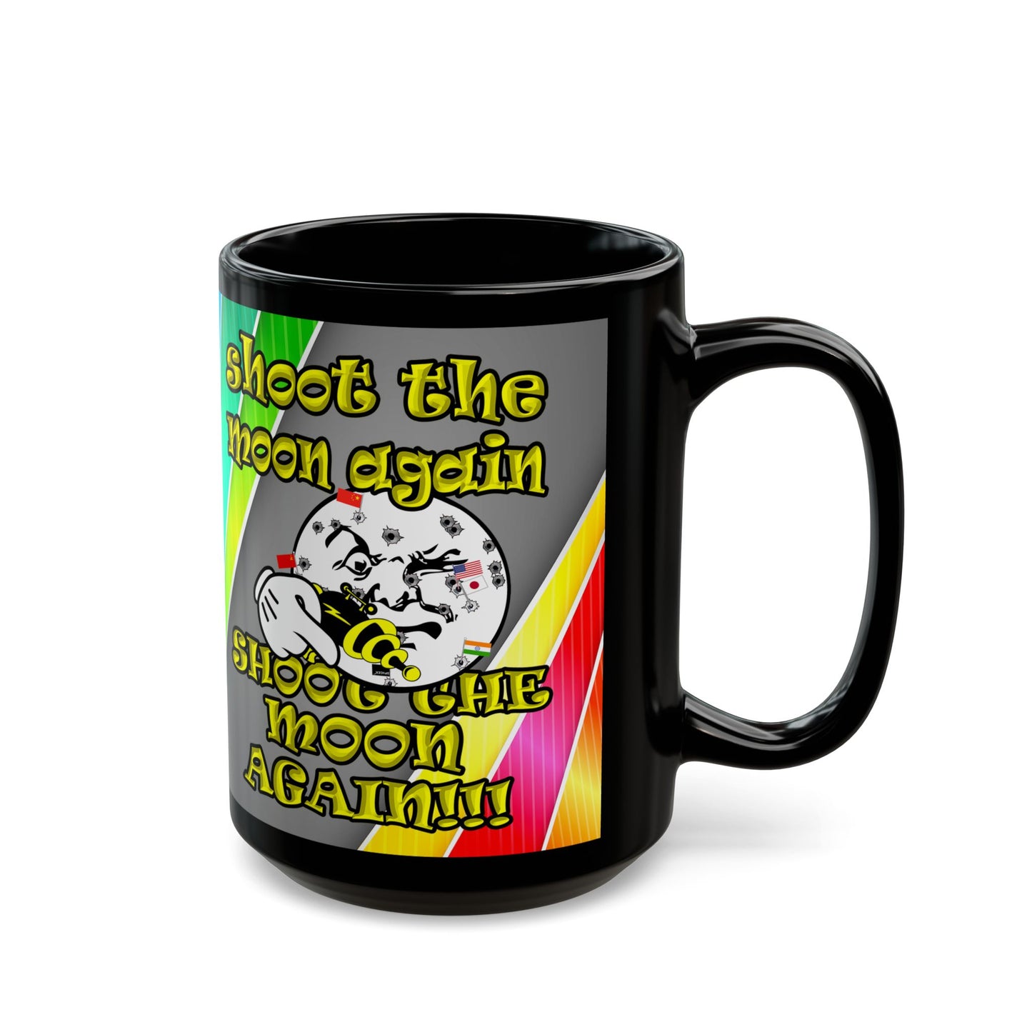 shoot the moon again - Black Mug (rainbow split)