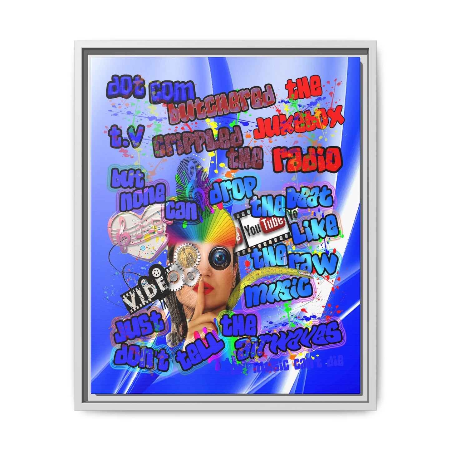 drop the beat - framed canvas art (blue-white wave)