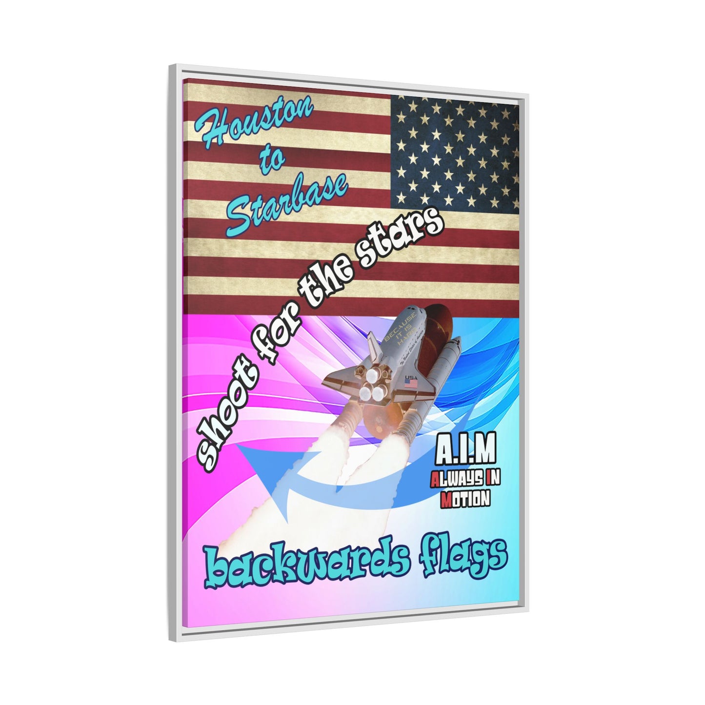 shoot for the stars - framed canvas art (light blue-pink wave)