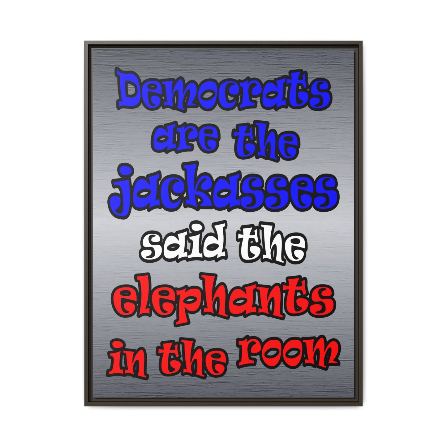 donkeys and elephants - framed canvas art (brushed nickel)