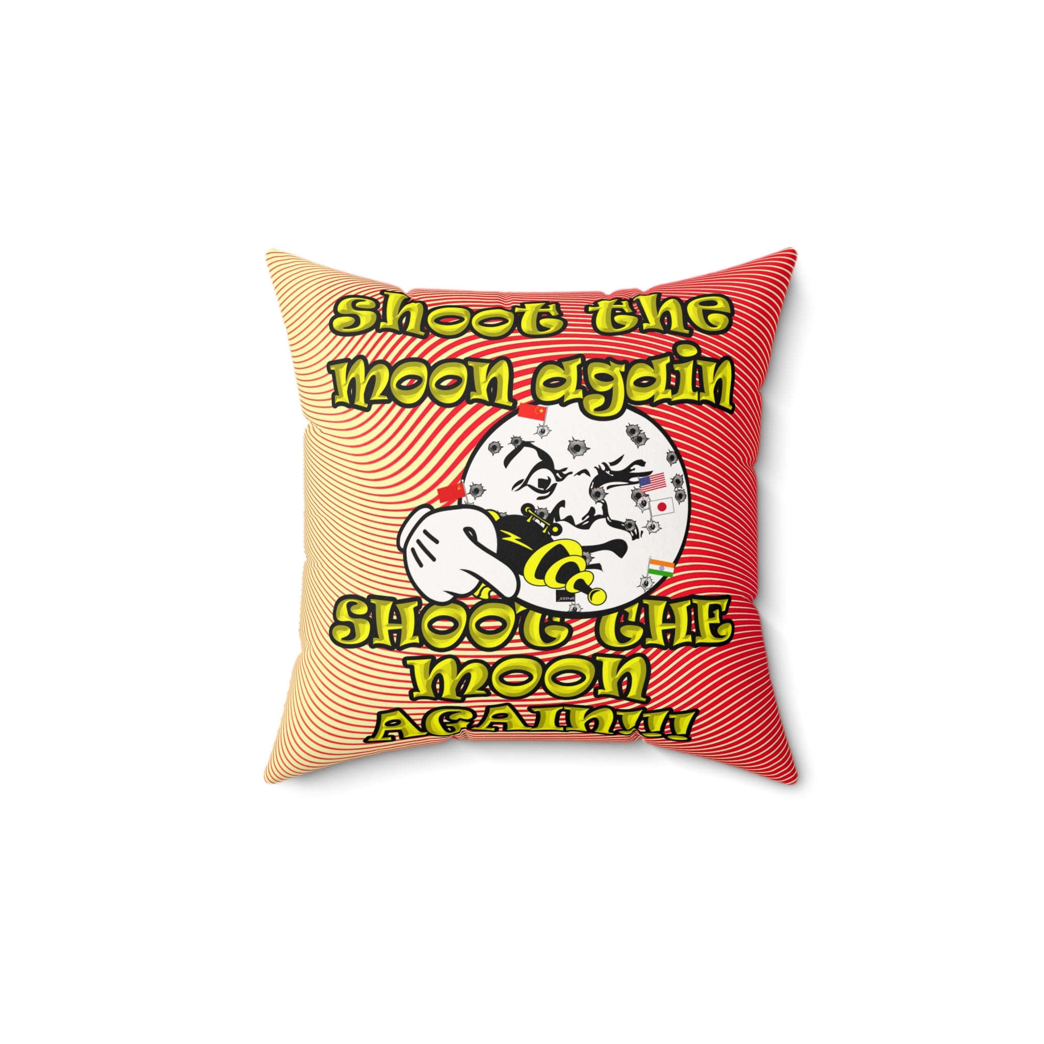 shoot the moon again - Faux Suede Square Pillow - (yellow-orange wave)