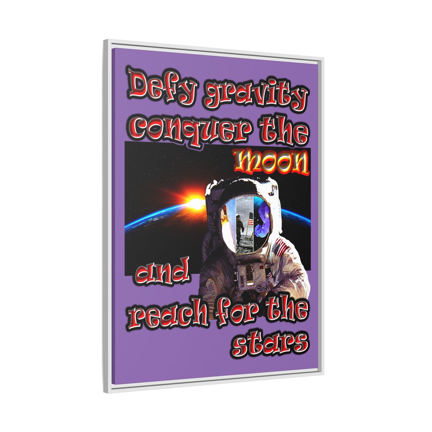 defy conquer reach - framed canvas art (light purple)
