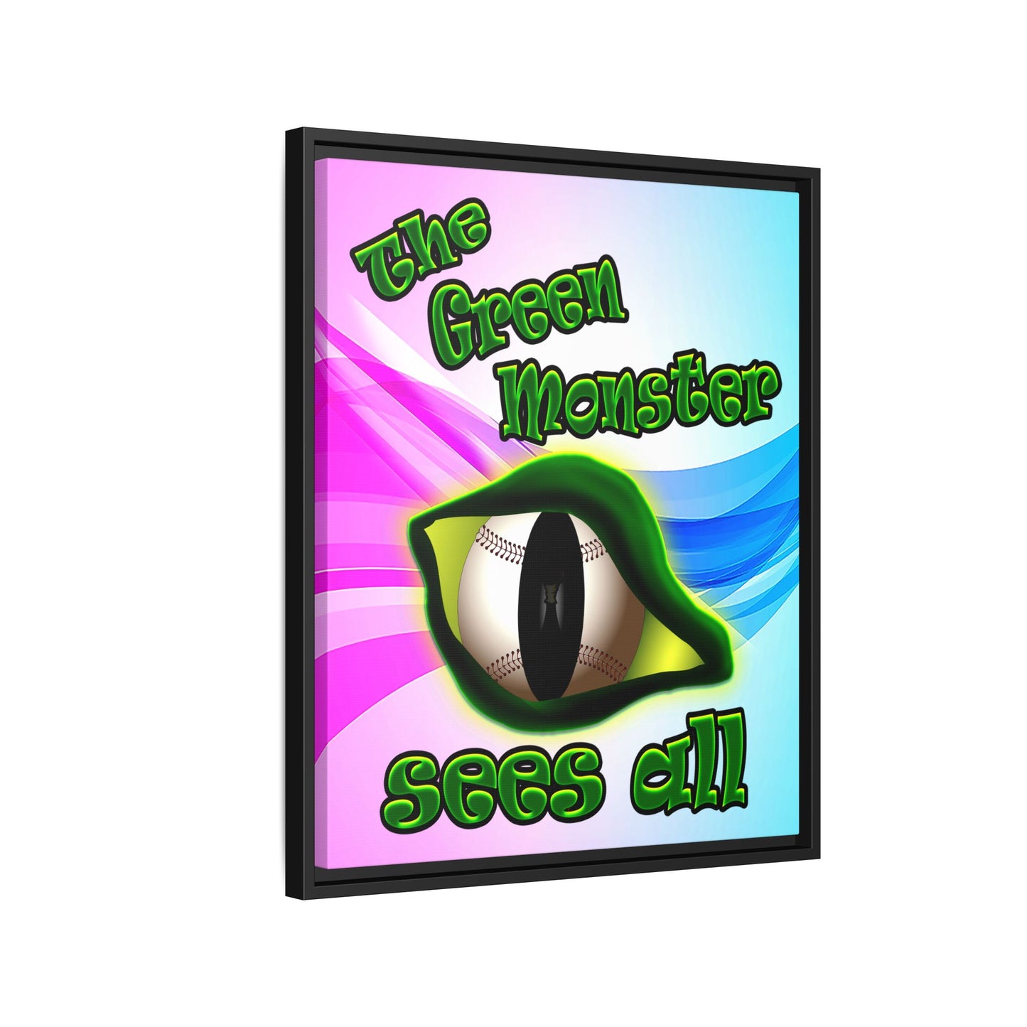 green monster - framed canvas art (light blue-pink wave)