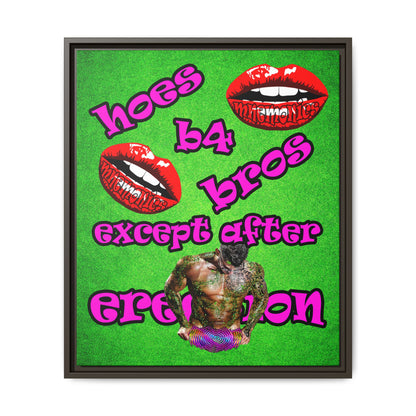 hoes b4 bros - framed canvas art (green turf)