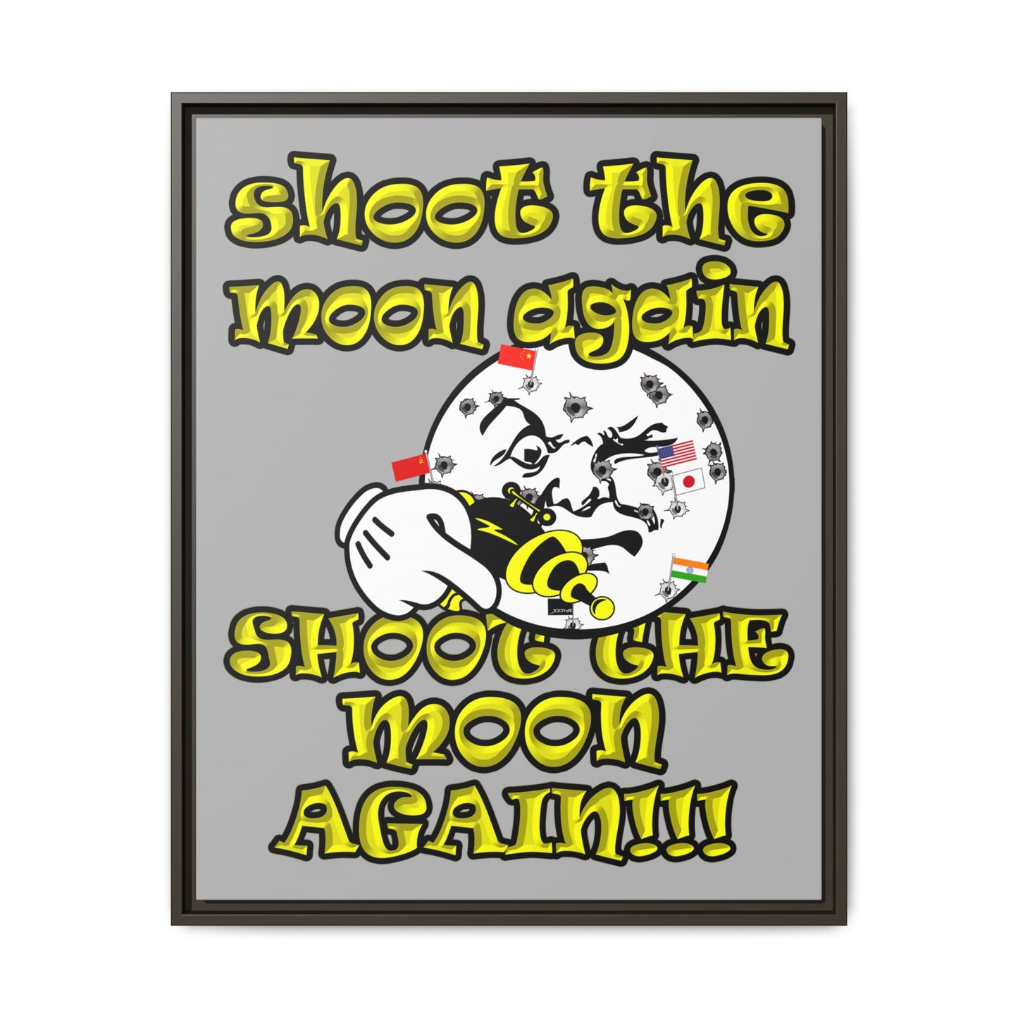shoot the moon again - framed canvas art (light grey)