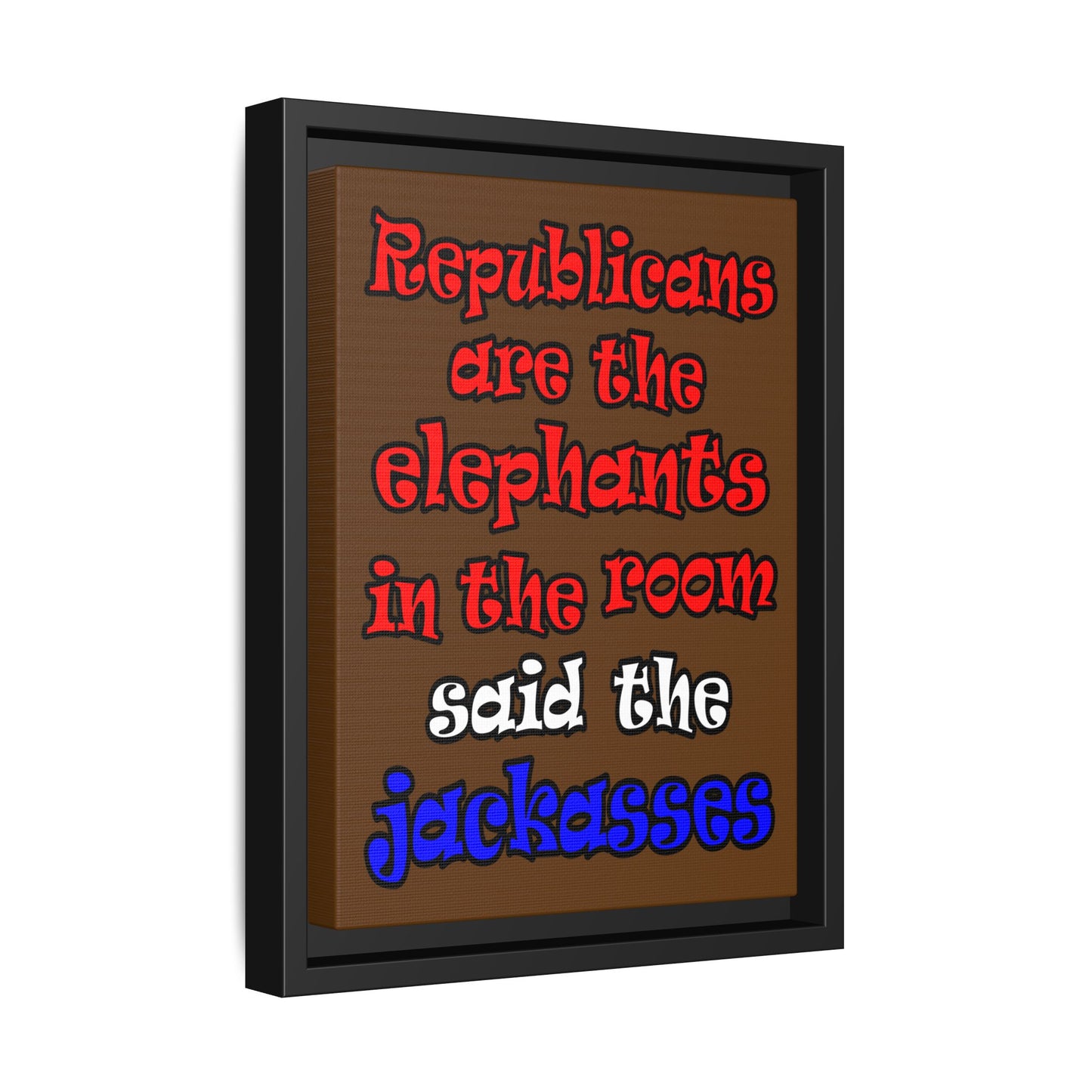 donkeys and elephants - framed canvas art (brown)