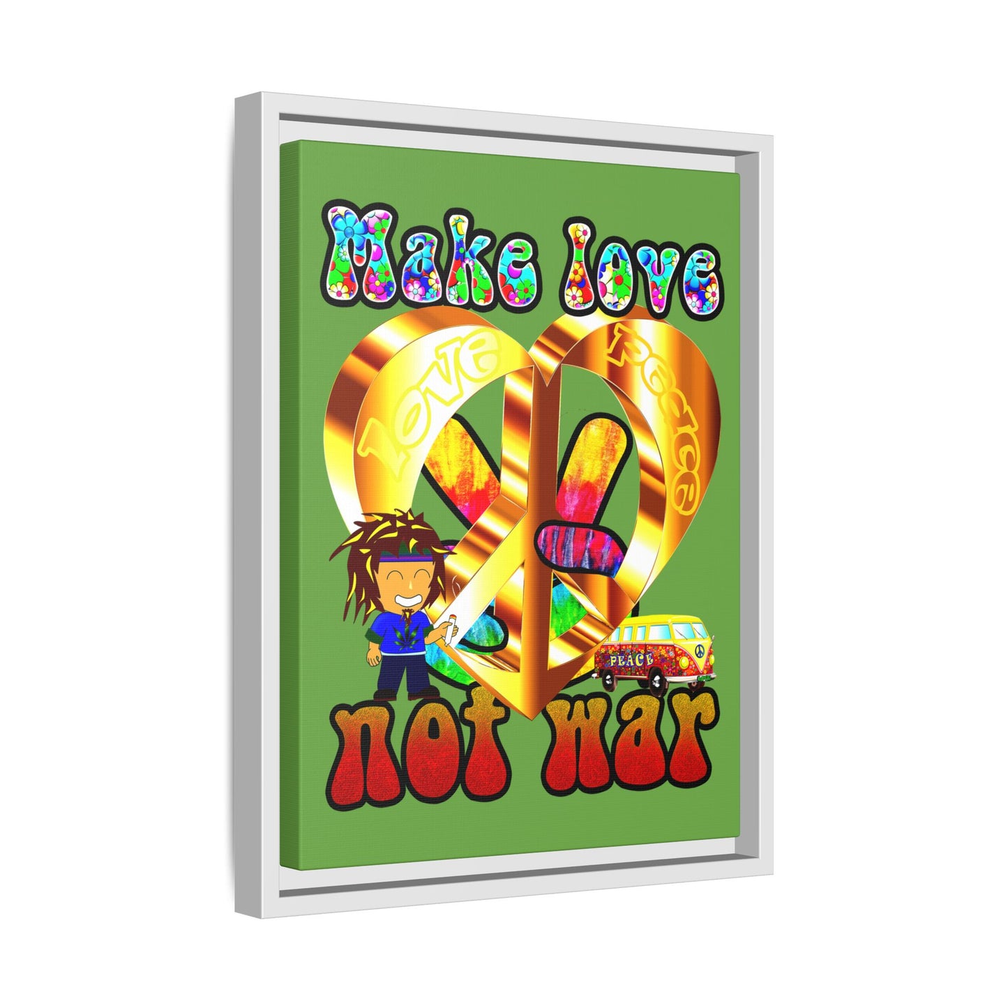 love peace - framed canvas art (green)
