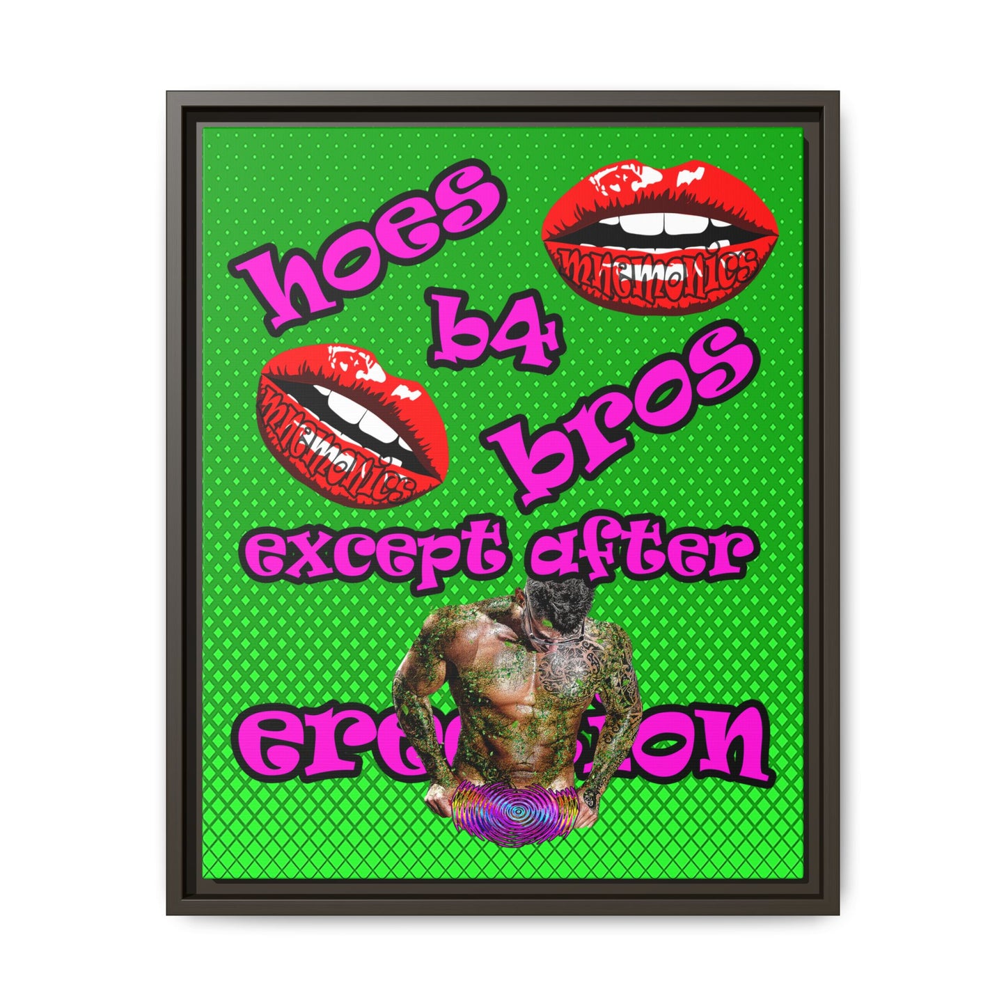 hoes b4 bros - framed canvas art (logo green)