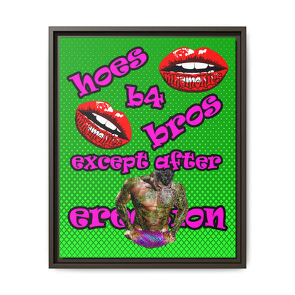 hoes b4 bros - framed canvas art (logo green)