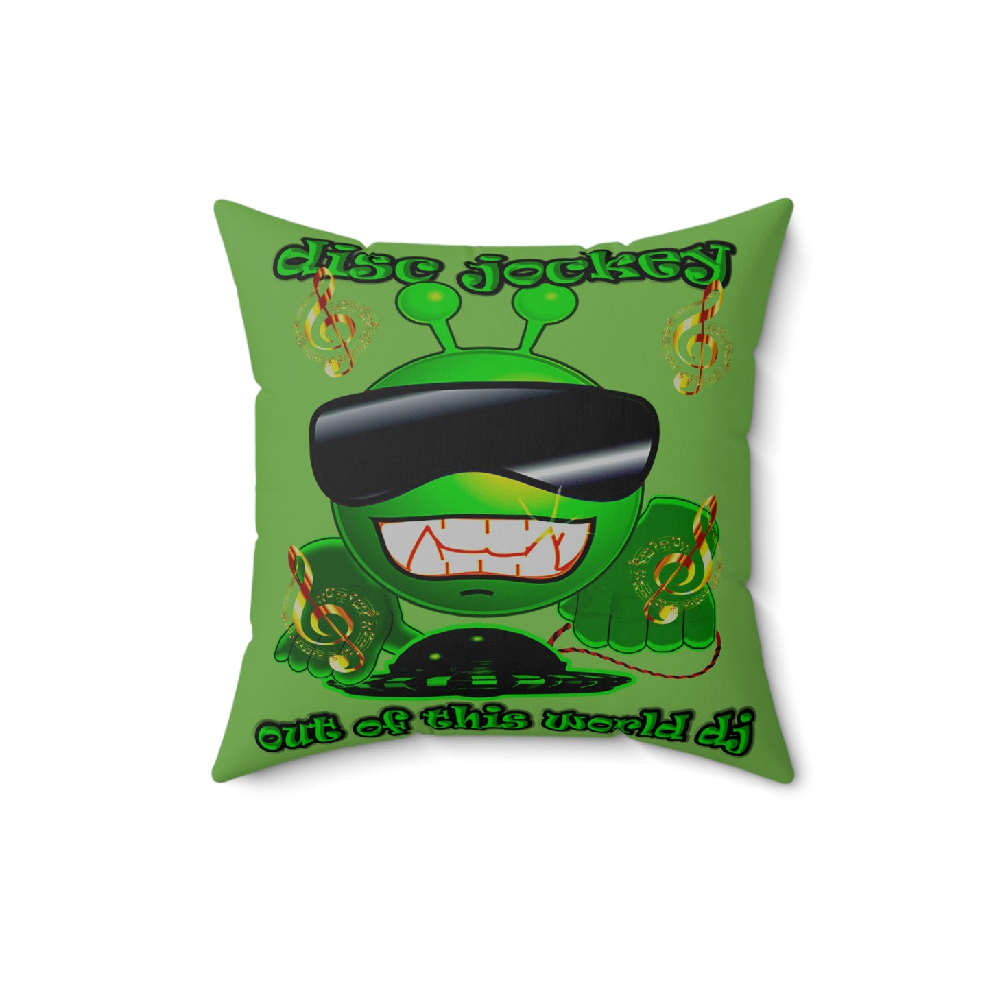 disc jockey - Spun Polyester Square Pillow - (green)