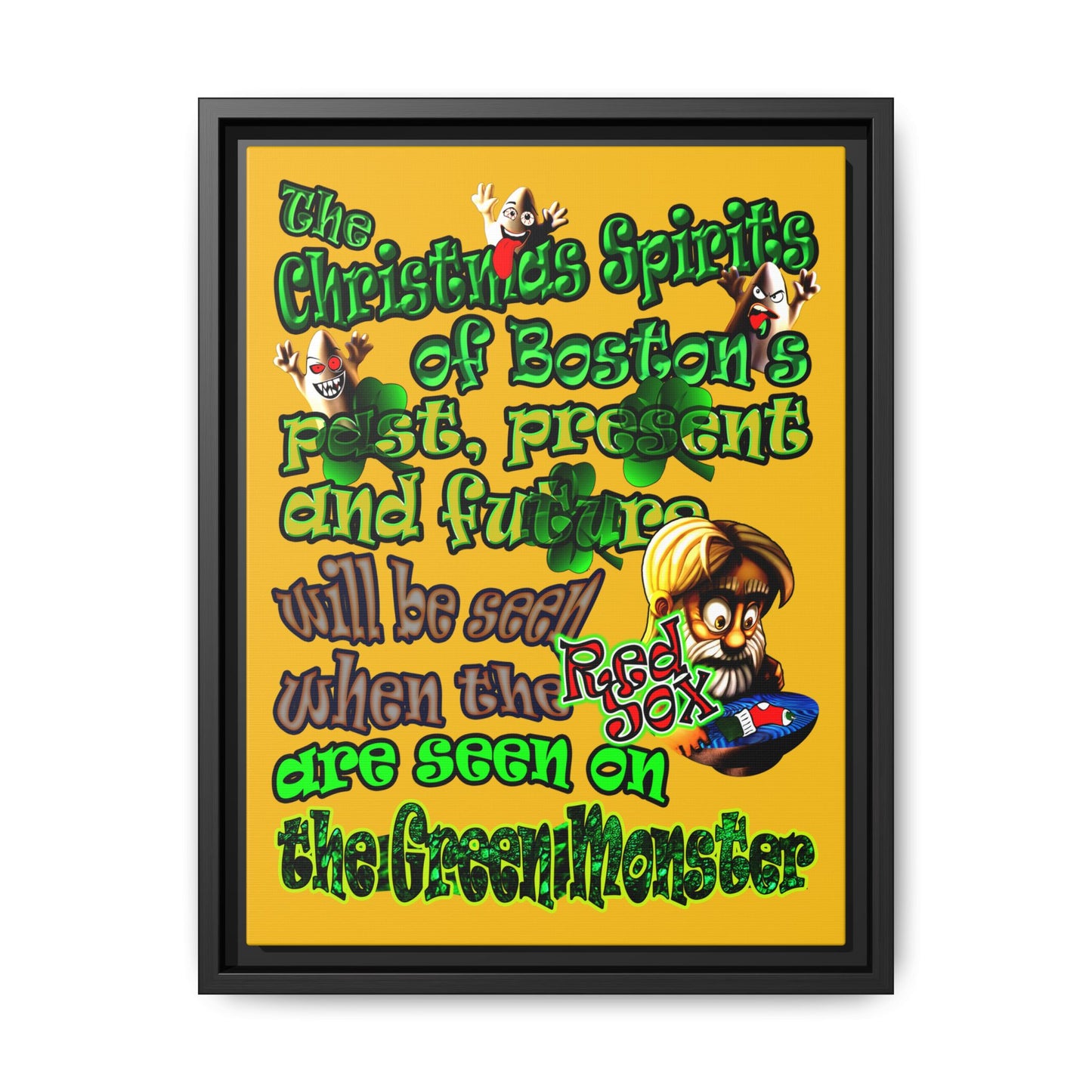 christmas spirits of boston - framed canvas art (yellow)