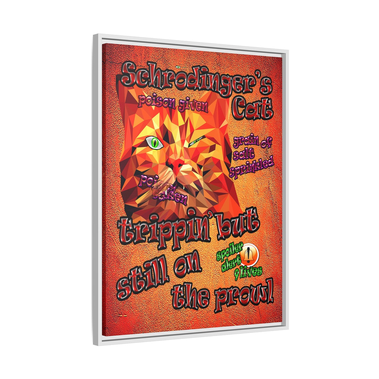 schrodinger's cat - framed canvas art (burnt orange)