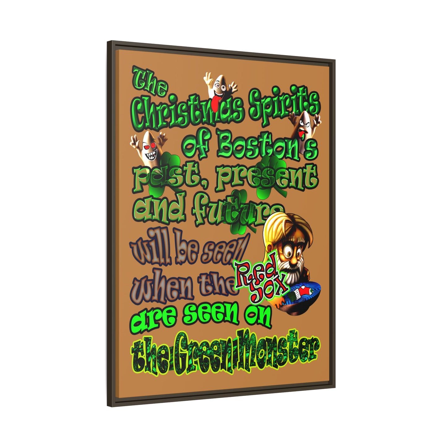 christmas spirits of boston - framed canvas art (light brown)
