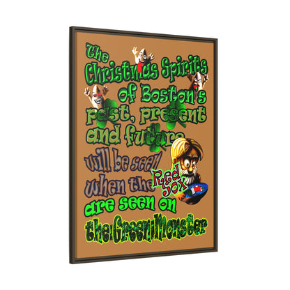 christmas spirits of boston - framed canvas art (light brown)