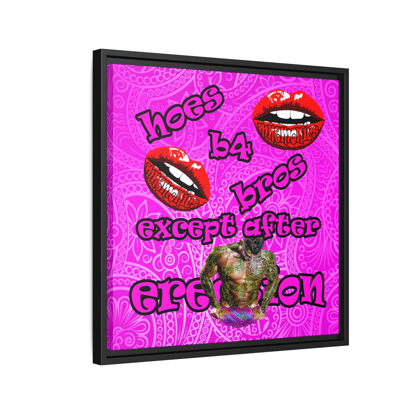 hoes b4 bros - framed canvas art (pink swirl)