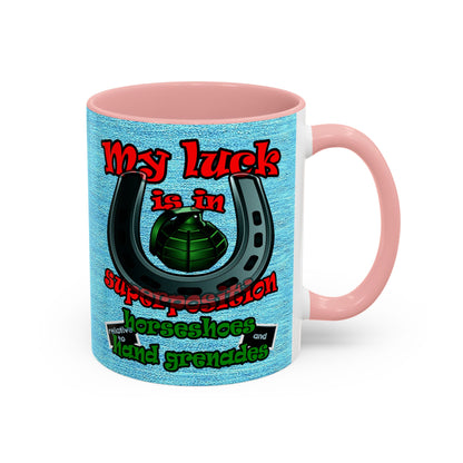 my luck - Accent Mug (faded dark blue)