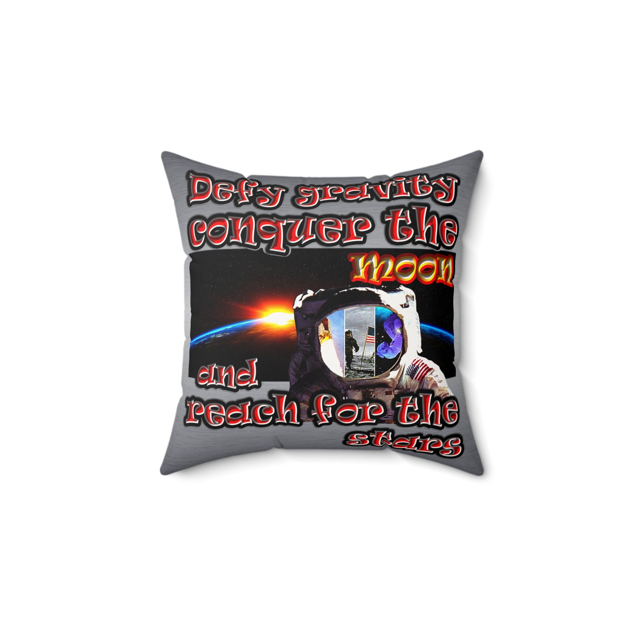 defy conquer reach - Faux Suede Square Pillow - (brushed nickel)