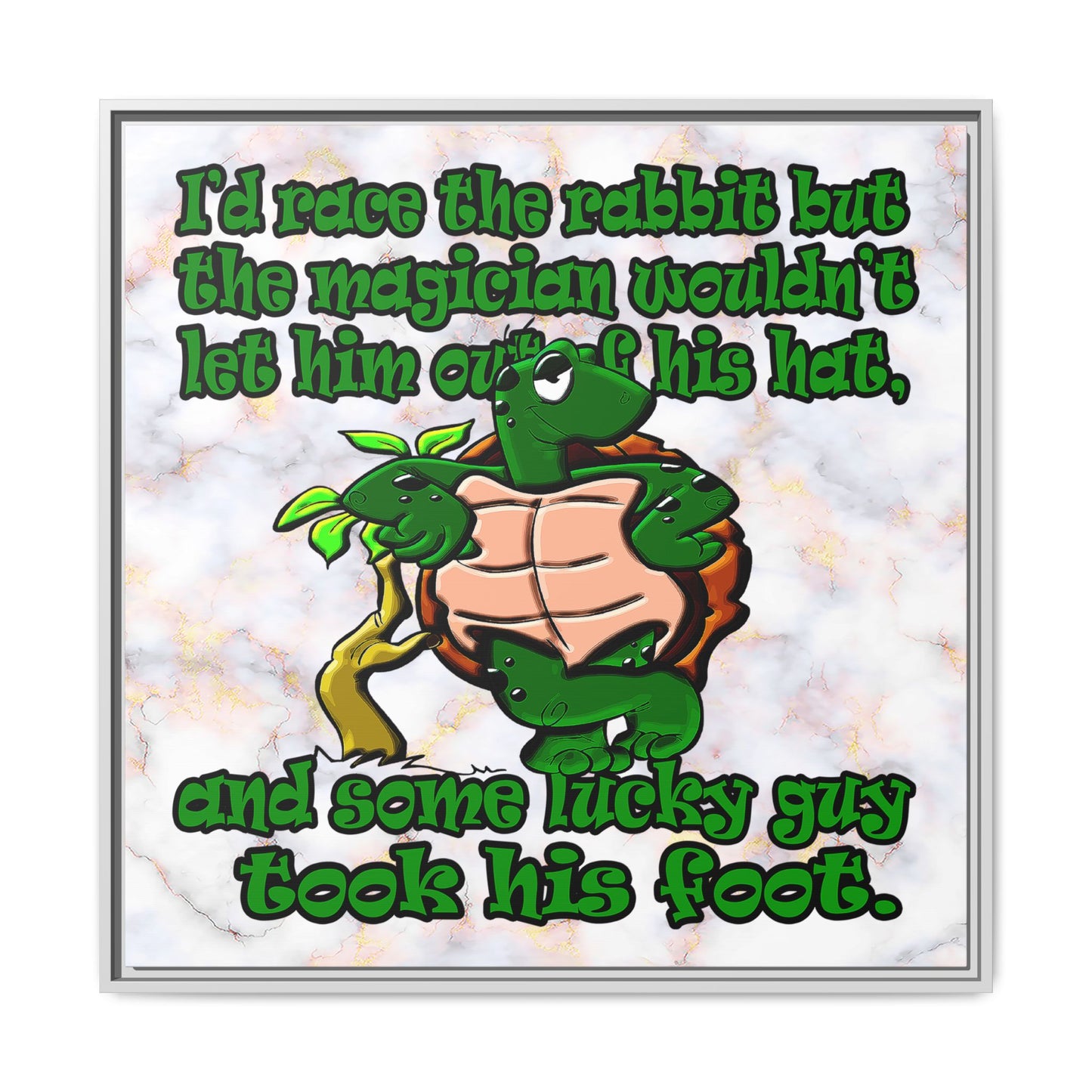 turtle race - framed canvas art (white marble)