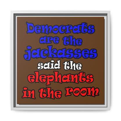 donkeys and elephants - framed canvas art (brown)