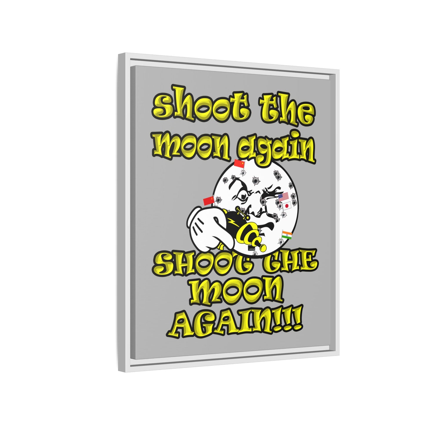 shoot the moon again - framed canvas art (light grey)