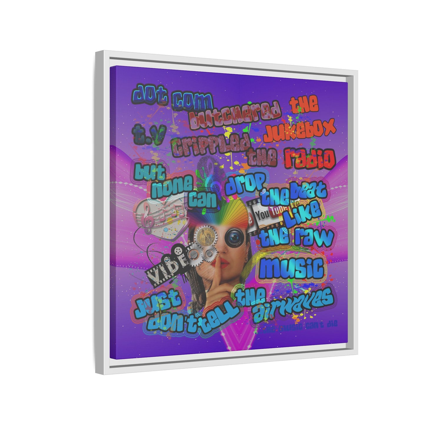 drop the beat - framed canvas art (purple-pink wave)
