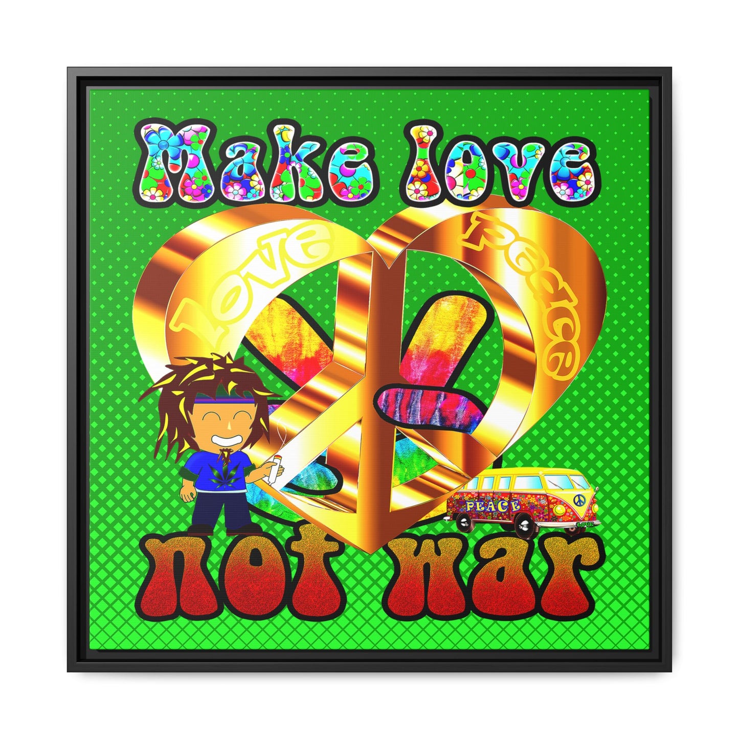 love peace - framed canvas art (logo green)