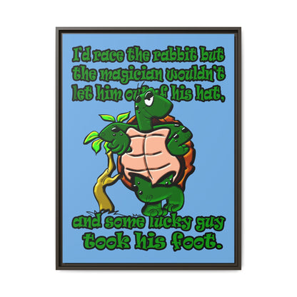 turtle race - framed canvas art (light blue)