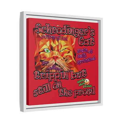 schrodinger's cat - framed canvas art (dark red)