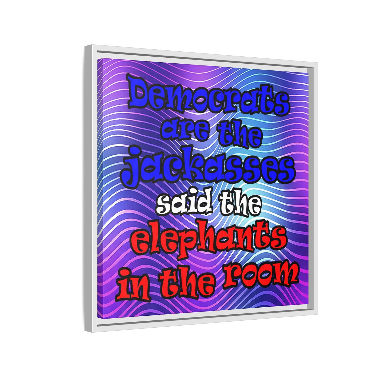 donkeys and elephants - framed canvas art (purple wave)