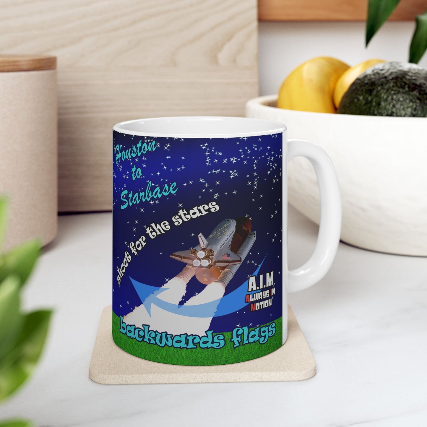 shoot for the stars - White Mug ('snoops' background)