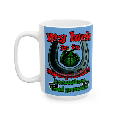 my luck - White Mug (light blue)