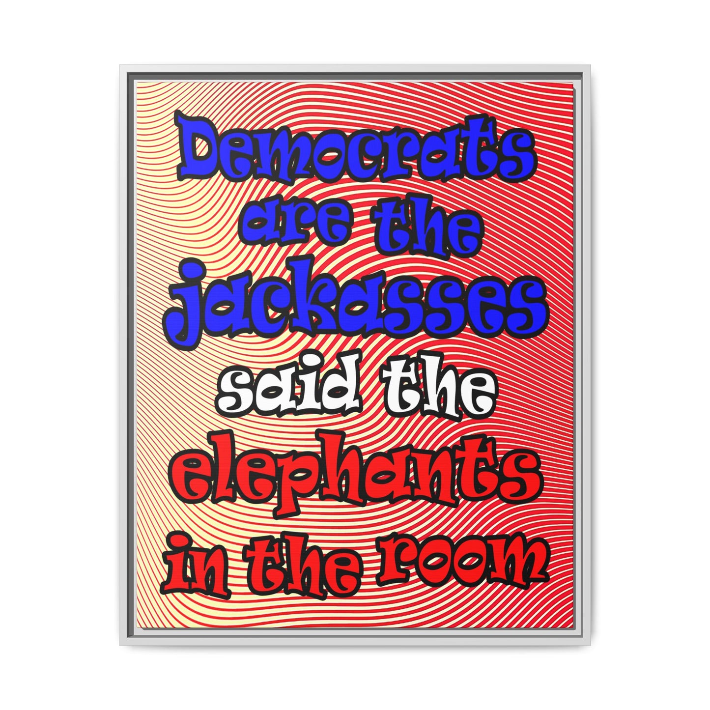 donkeys and elephants - framed canvas art (yellow-orange wave)