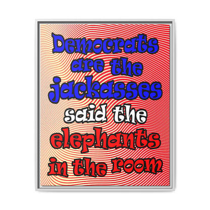 donkeys and elephants - framed canvas art (yellow-orange wave)