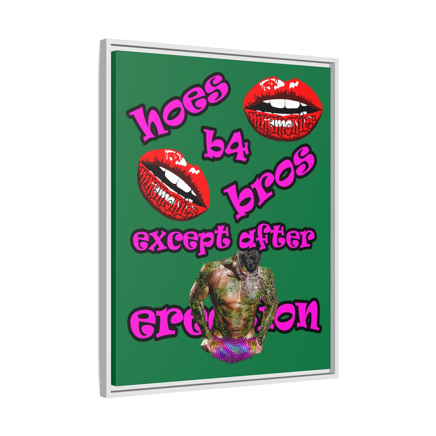 hoes b4 bros - framed canvas art (dark green)