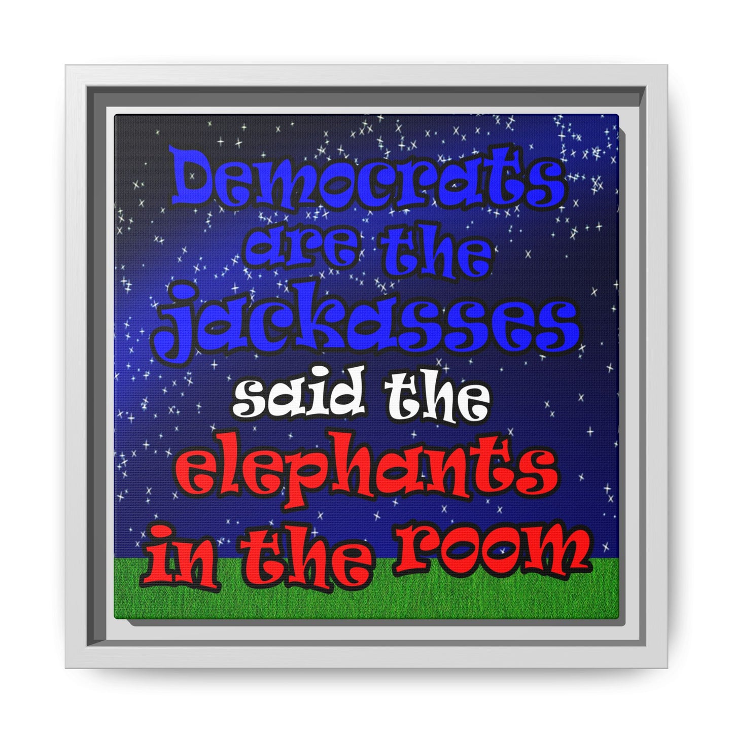 donkeys and elephants - framed canvas art ('snoops' background)