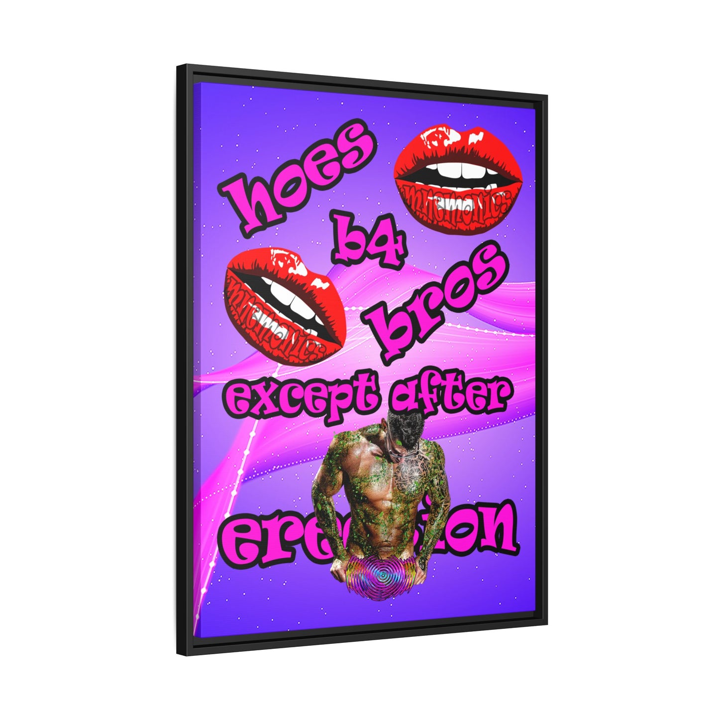 hoes b4 bros - framed canvas art (purple-pink wave)