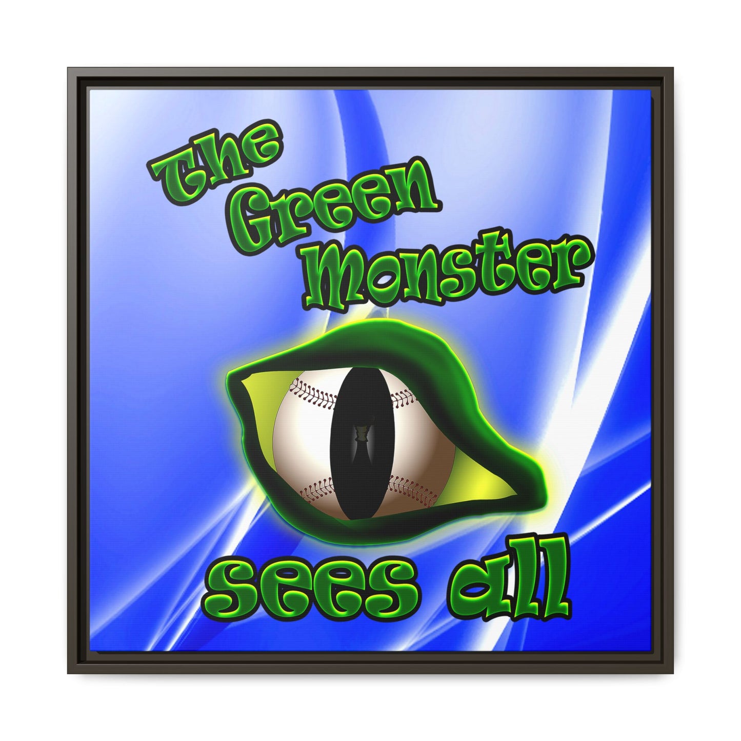 green monster - framed canvas art (blue-white wave)