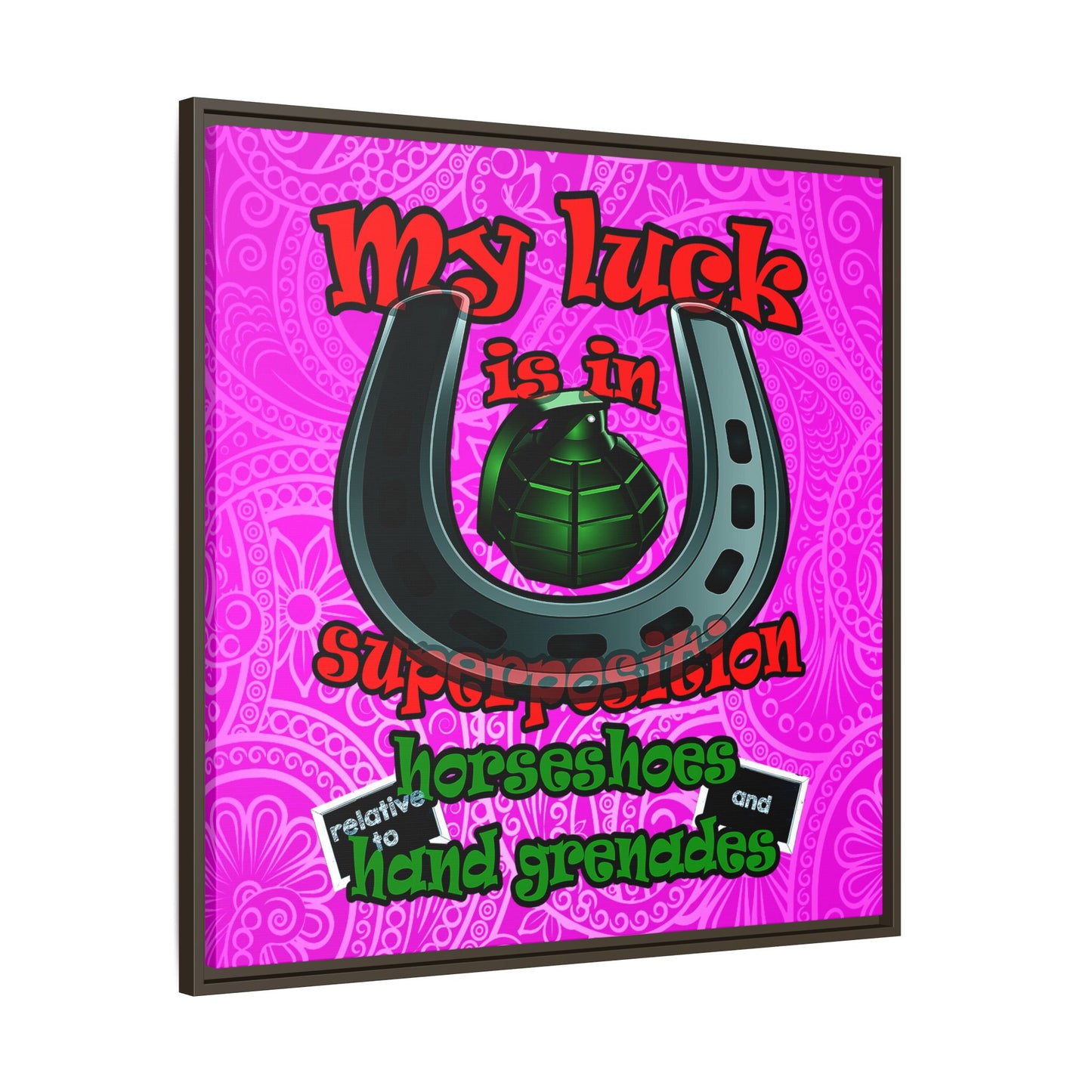 my luck - framed canvas art (pink swirl)