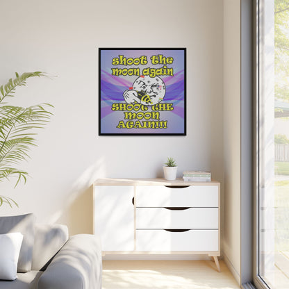 shoot the moon again - framed canvas art (light blue-pink wave)